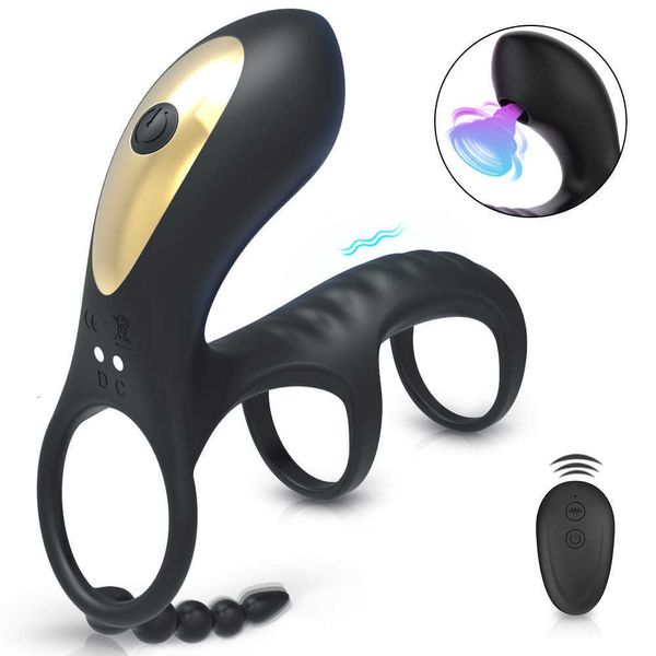 Image of ENH 834863512 toys penis ring wireless remote control three section sperm lock massager 10 frequency vibration training massage masturbation device fun