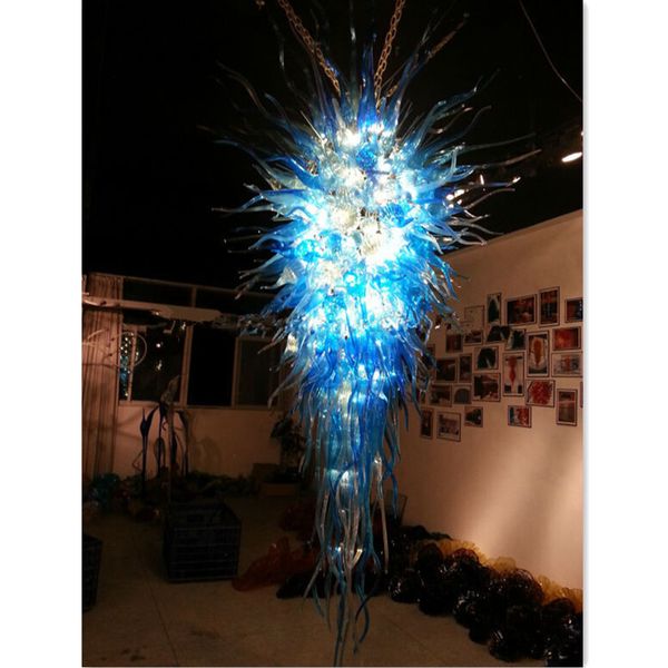 Image of ENM 397709121 large turquiose blue luxury hand blown chandelier borosilicate glass murano style art pendant lamps creative italian style