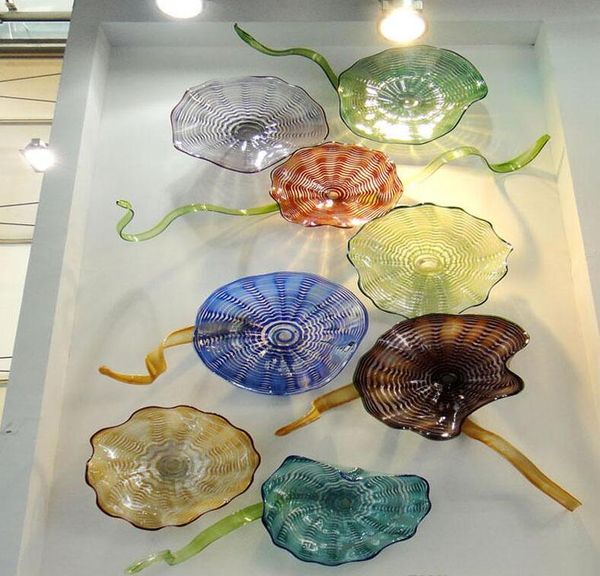 Image of ENM 494439513 green blue red hand blown wall lamp decor glass plates murano art hanging custom colorful plate 8pcs for l hall decoration