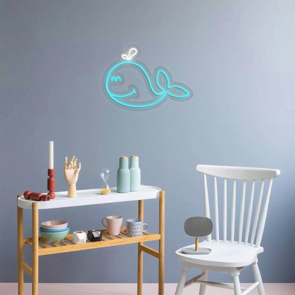 Image of ENM 499269668 lovely whale sign home kid&#039s bedroom beautiful wall decoration handmade neon light 12 v super bright