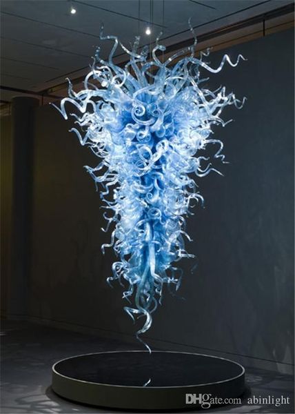 Image of ENM 525252646 modern blue blown glass chandelier lamps l lobby decoration murano style pendant lamps led lighting