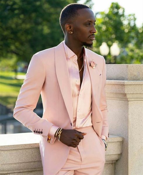 Image of ENM 667225461 handsome blush pink mens suits wedding tuxedos 2 pieces groom formal wear pants suit men business evening prom blazer (jacket+pants) custom
