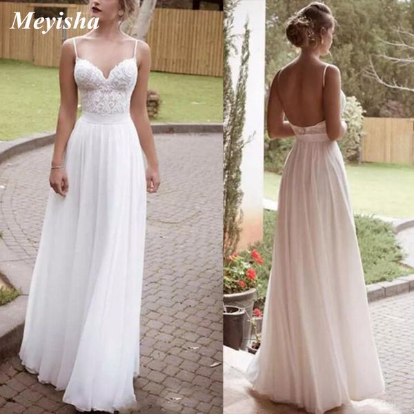 Image of ENM 668801380 zj9113 2021 deep v-neck chiffon beach bridel dress for bride long maxi plus size fashional design wedding dresses