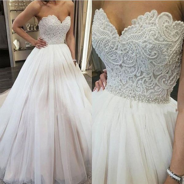 Image of ENM 670453344 zj9001 beach sweetheart ball gown wedding dress beads applique formal bride dresses plus size
