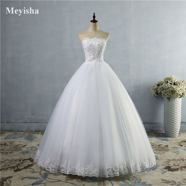 Image of ENM 670464010 zj9061 custom made white ivory crystal beads sweetheart bride dresses wedding lace edge maxi formal plus size 2-26w