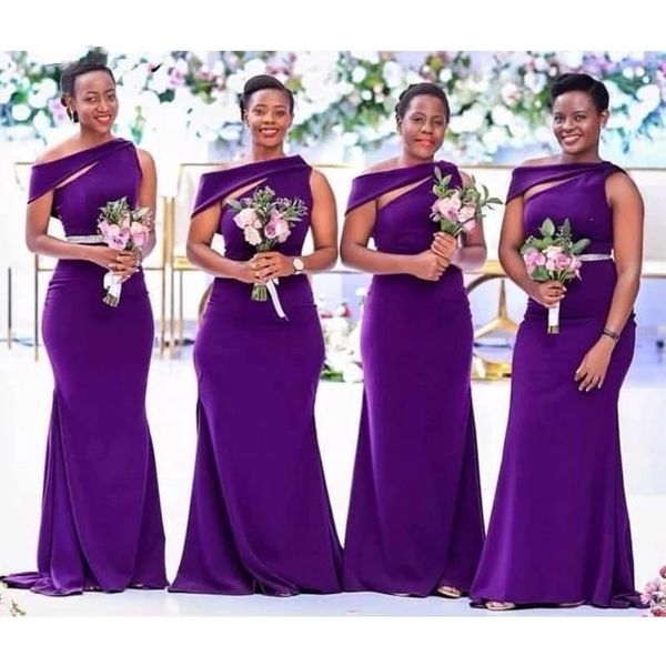 Image of ENM 697129141 purple long bridesmaid dresses 2022 african black girls women satin mermaid wedding party dress prom formal wear maid of honor robes plus si