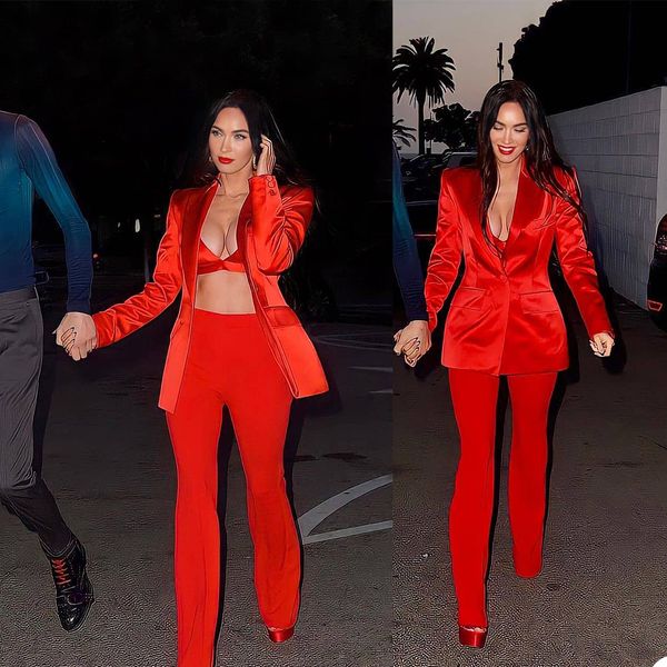 Image of ENM 699619000 red prom blazer suits slim fit 2 pieces women pants suit leisure loose ladies club party wedding outfit (jacket+pants)