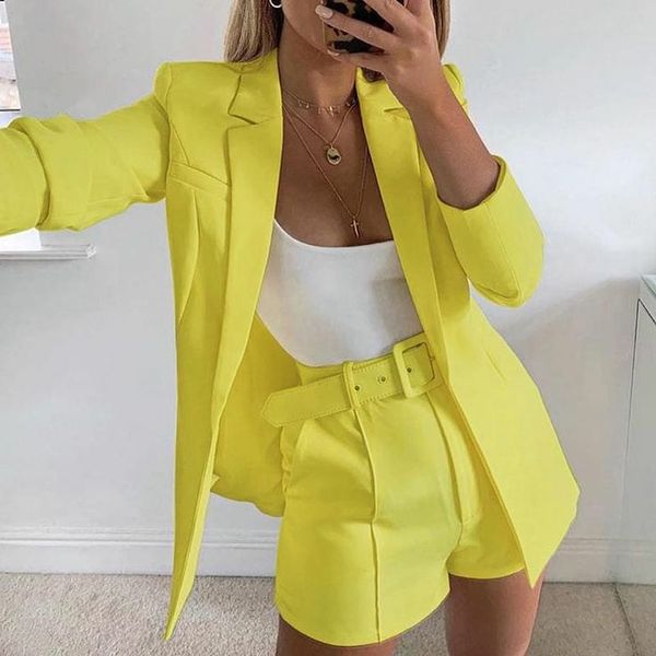 Image of ENM 701330600 summer yellow girls pants suits women 2 pieces short evening party prom blazer tuxedos formal wear for wedding (jacket+pants)