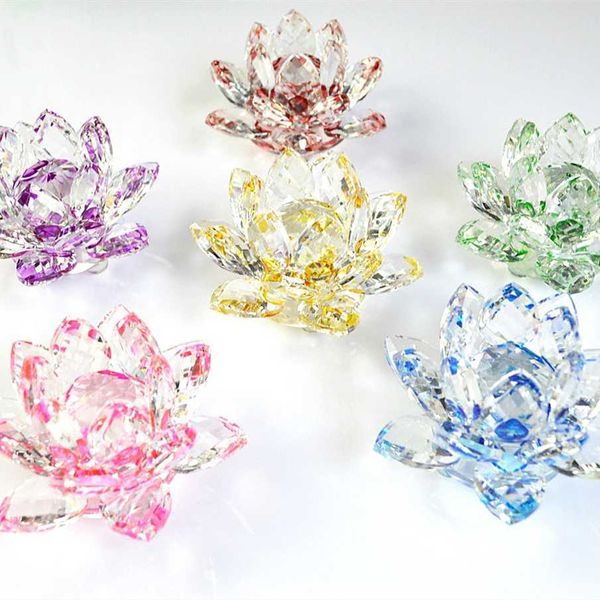 Image of ENM 704642727 60mm-200mm fengshui crystal lotus flower crafts glass paperweight ornaments figurines home wedding party decor gifts souvenir 210607