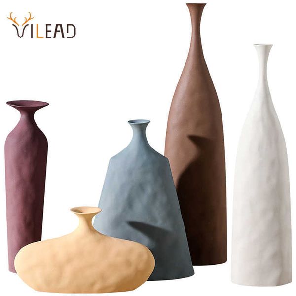 Image of ENM 708821454 vilead ceramic flower vases figurines nordic cylinder flower pots home living room decoration hogar handicraft modern ornaments 210623