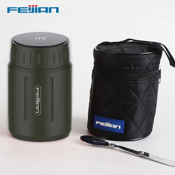 Image of ENM 713169670 feijian stainless steel food thermoslarge capacity lunch box portable 3 layers inside the jar750ml/1600ml/2000ml 210709