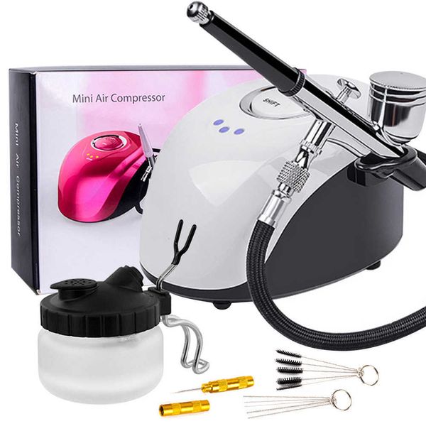 Image of ENM 715324216 02/03/04mm nozzle airbrush kit dual action compressor with air brush paint spray gun for nail art make up air-brush 210719