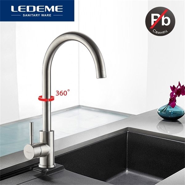 Image of ENM 715354969 ledeme classic kitchen faucet stainless steel brushed process swivel basin faucet 360 degree rotation stainless steel faucet 210719