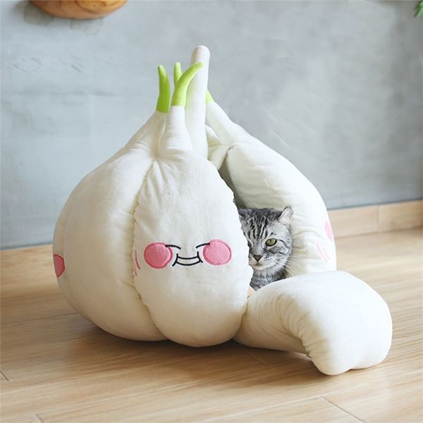 Image of ENM 716222781 funny garlic cat bed mat soft warm pet house soothing for dog sitting home puppy sleeping plush nest cave 210722