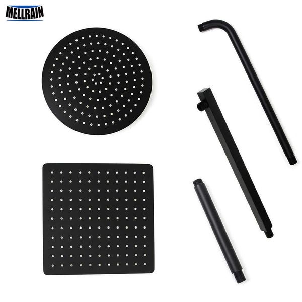 Image of ENM 716515051 black round and square rain shower head ultrathin 2 mm 8 10 12 inch choice bathroom wall & ceiling mounted shower arm 210724