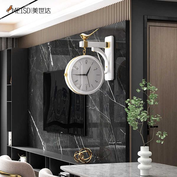 Image of ENM 716530453 meisd hanging 3d rotating wall clock resin double sided wall watch home bird decor living room silent horloge 210724