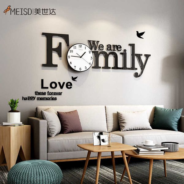 Image of ENM 716540180 family diy wall clock modern design home decor 3d mirror stickers large decorative clocks living room quartz watch 210724