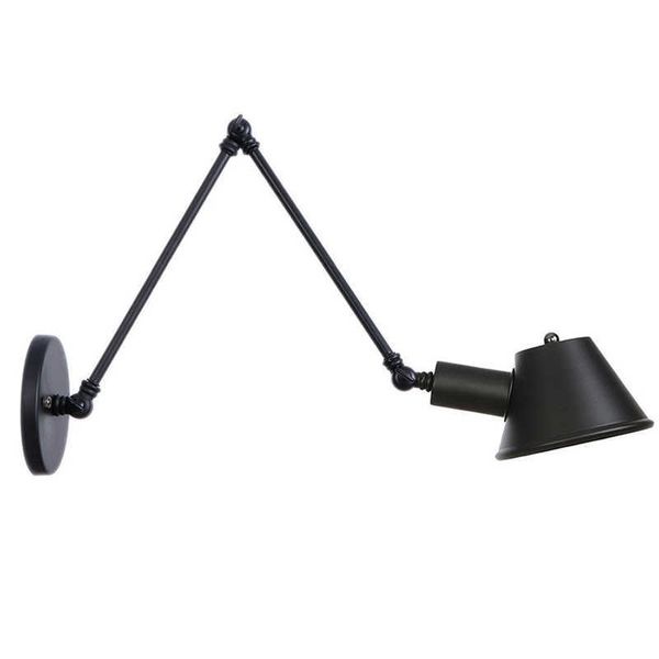 Image of ENM 716548143 black rustic vintage swimming arm wall lamp retro long reading lights on the wall adjustable iron applique murale luminaire home 210724