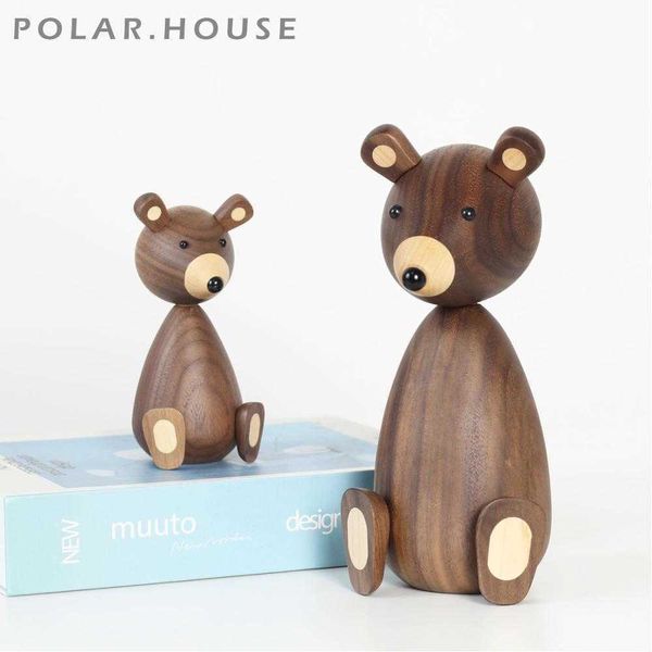 Image of ENM 719126044 wooden brown bear figurines nordic fashion designs wood carving dolls animal crafts gifts home decoration accessories room decor 210804
