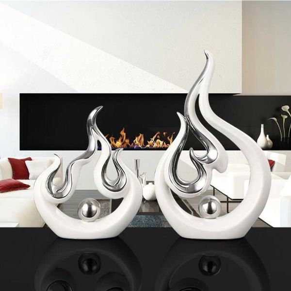 Image of ENM 719138432 modern creative white fire shape ceramic accessories home livingroom desk furnishing decoration coffee table figurines crafts 210804