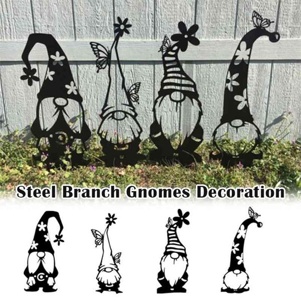 Image of ENM 720372980 steel branch gnomes decoration cute standing silhouette for home garden yard outdoor decor l23 210811