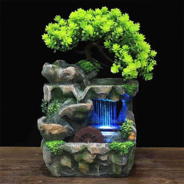 Image of ENM 720384372 indoor deskfeng shui rockery fountain decor living room flowing water waterfall ornament with 7-color led light change 210811