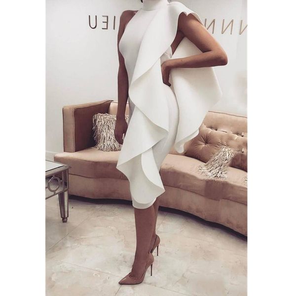 Image of ENM 721791788 african cocktail dresses long sleeveless one shoulder short tea length bow flowers party graduation prom dress formal homecoming gowns