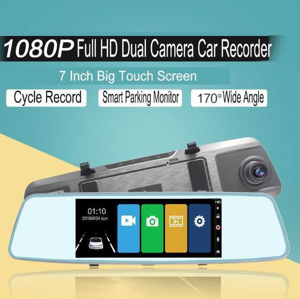 Image of ENM 723043136 7 inch car dvr full screen touch rearview mirror front 170 degree large view angle car dvr lcd starlight dash camera dvr recorder car