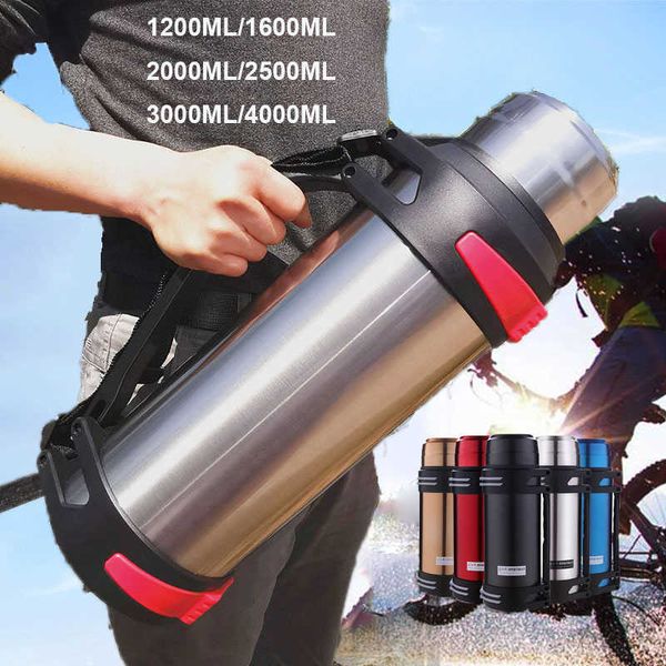Image of ENM 726049511 1200-4000ml large thermos bottle vacuum flasks stainless steel insulated water thermal cup with strap 48 hours insalation 210907