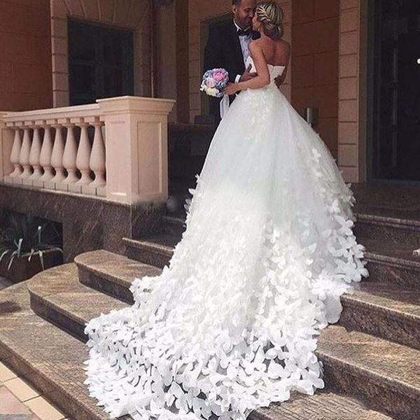 Image of ENM 728575610 ball gowns wedding dress 2021 handmade butterfly sweetheart cathedral train dainty bridal wedding gowns dresses vestido de noiva