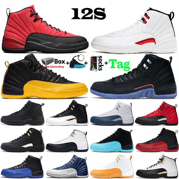 Image of ENSP 488614814 with box jumpman 12 12s mens basketball shoes twist utility university gold reverse flu game dark concord michigan women sneakers trainer si