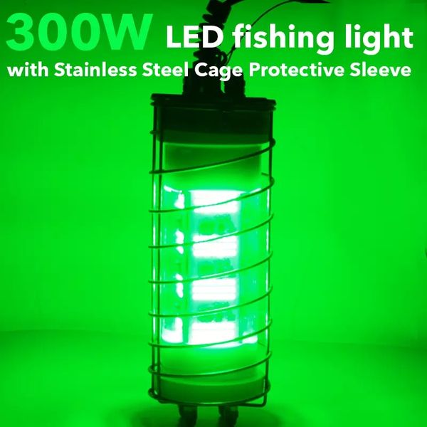 Image of ENSP 756920633 dc12v 250w underwater led fishing light lure bait with stainless steel cage protective sleeve