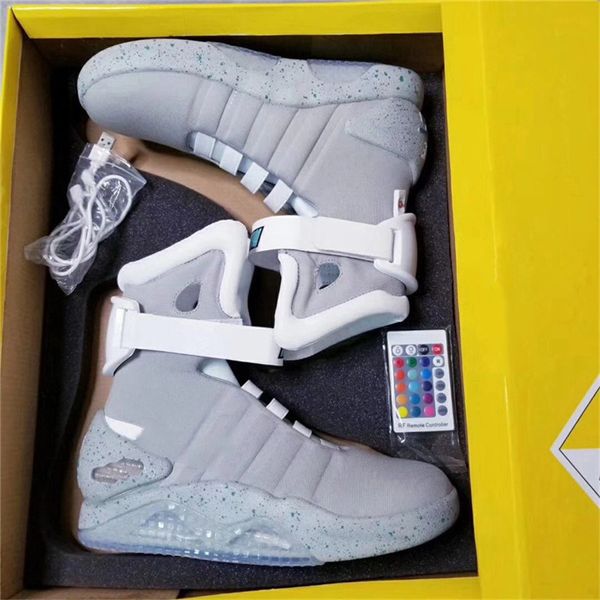 Image of ENSP 771392369 automatic laces air mag sneakers marty mcfly&#039s led outdoor shoes man back to the future glow in the dark gray boots mcflys mags with bo