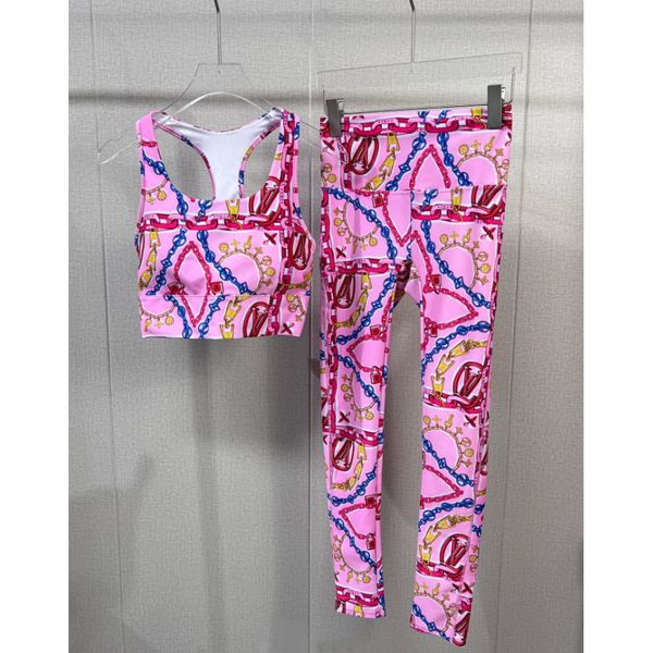 Image of ENSP 774251158 women&#039s summer pink chain lock print designer womens cotton yoga suit same sty sportwear fitness sports 110
