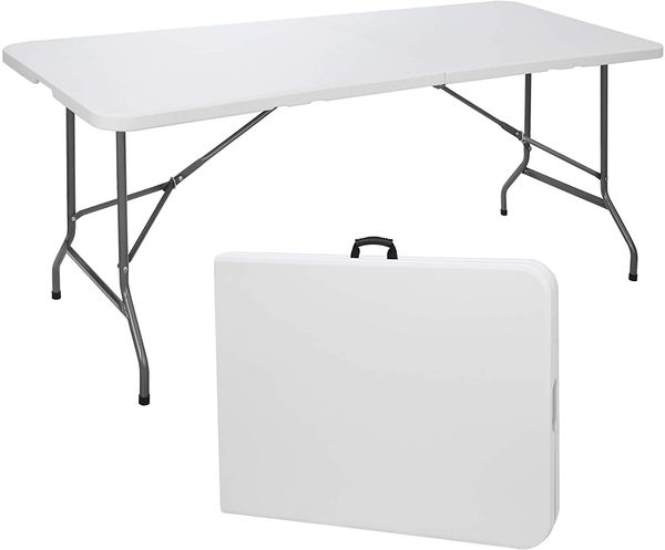 Image of ENSP 841721703 folding utility table 6ft fold in half portable plastic picnic party dining camp table white