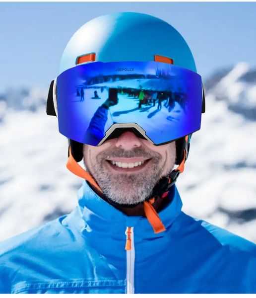 Image of ENSP 844944299 ski goggles snow jade iridium lenses blue strap with indway ski goggles glasses snow/snowboard goggles for men women & youth - 100% uv prot