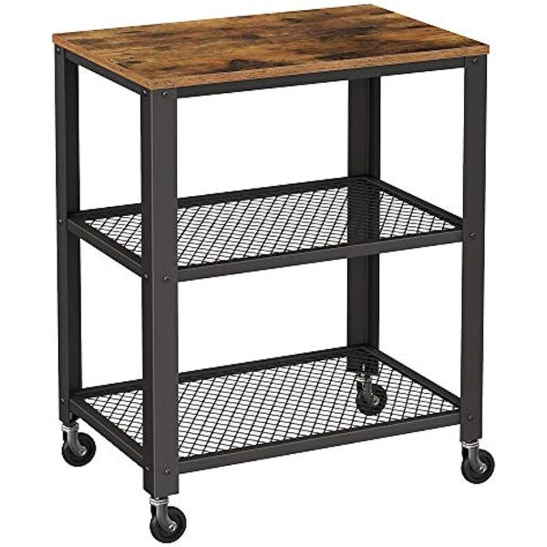 Image of ENSP 849889442 vasagle serving cart 3 tier bar cart on wheels with storage and steel frame rustic brown ulrc78x
