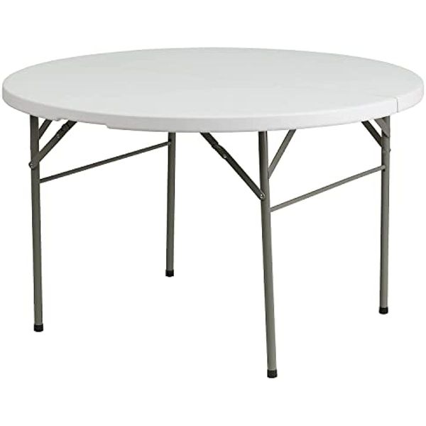 Image of ENSP 850133644 flash furniture 4 foot round bi-fold granite white plastic banquet and event folding table with carrying handle carp chair