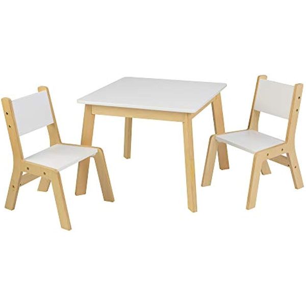 Image of ENSP 850456207 kidkraft wooden modern table & 2 chair set children s furniture white & natural gift for ages 3-8 folding fishing chair