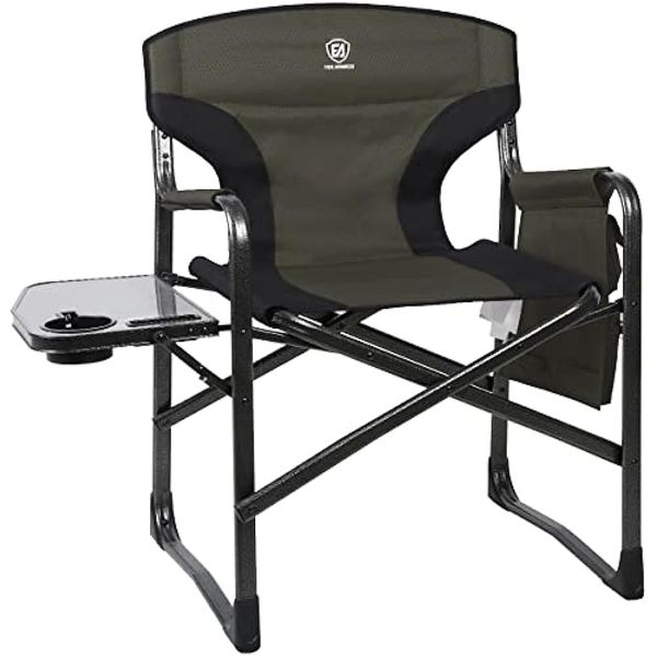 Image of ENSP 850543741 ever advanced lightweight folding directors chairs outdoor aluminum camping chair with side table and storage pouch heavy duty supports 350l