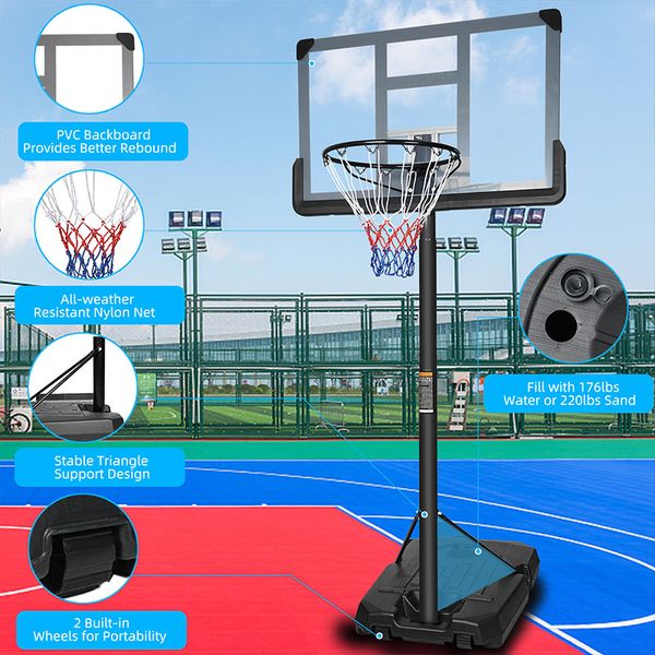 Image of ENSP 874897404 portable basketball hoop backboard system stand height adjustable 66ft - 10ft with 44 inch backboard and wheels for adults teens