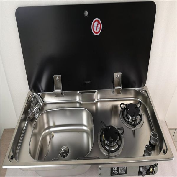 Image of ENSP 878408420 2 burner gas stove sink combo glass lid 775*365*150/120mm boat caravan gr-904ls