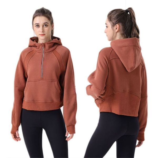 Image of ENSP 891299163 yoga outfit lulu suit fleece sports embroidery sweater fitness zipper hooded jacket thickened casual ll women&#039s jacket lu lu lemon