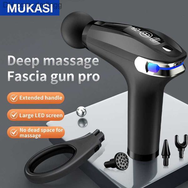 Image of ENSP 898498616 massage gun mukasi extended massage gun lcd electric fitness massager deep tissue muscle massage for full body back and neck pain relief q23