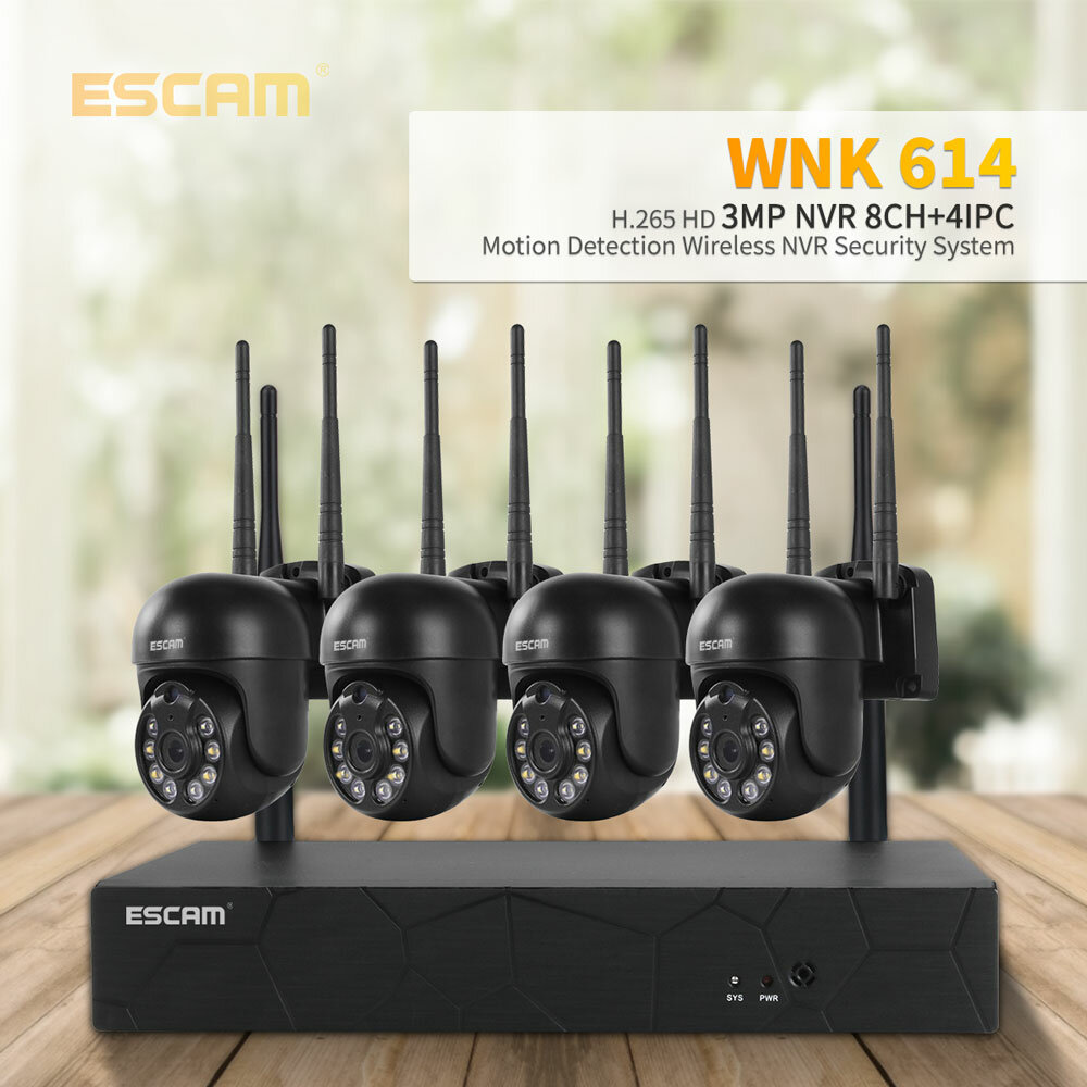 Image of ESCAM WNK614 8CH 3MP Wireless Dome Camera CCTV Security System NVR Kit Two Way Audio Dual Light Motion Sensor Detection