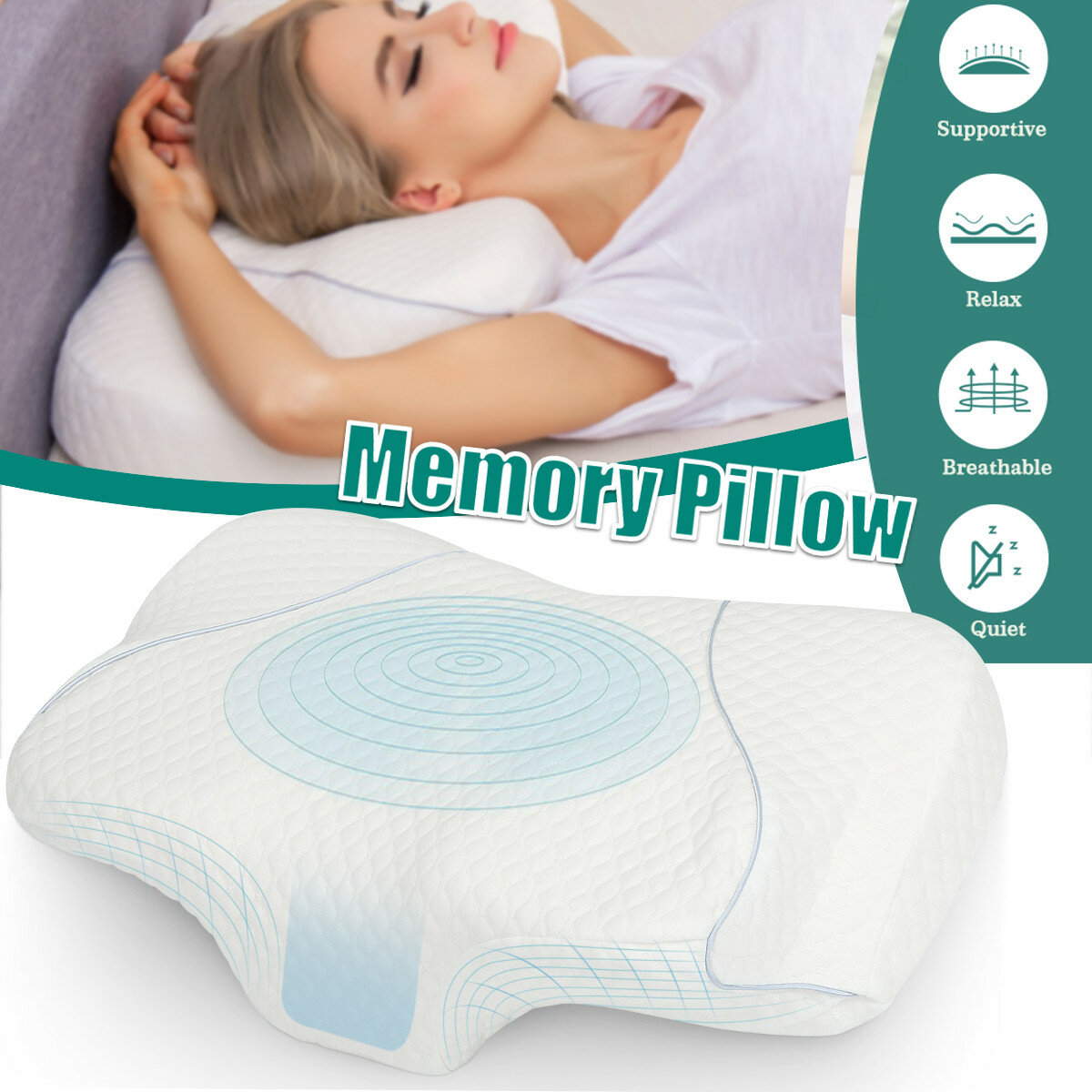 Image of ESSORT Cervical Memory Pillow Foam Contour Pillow Neck Pain Ergonomic Breathable Sleeping Adjustable