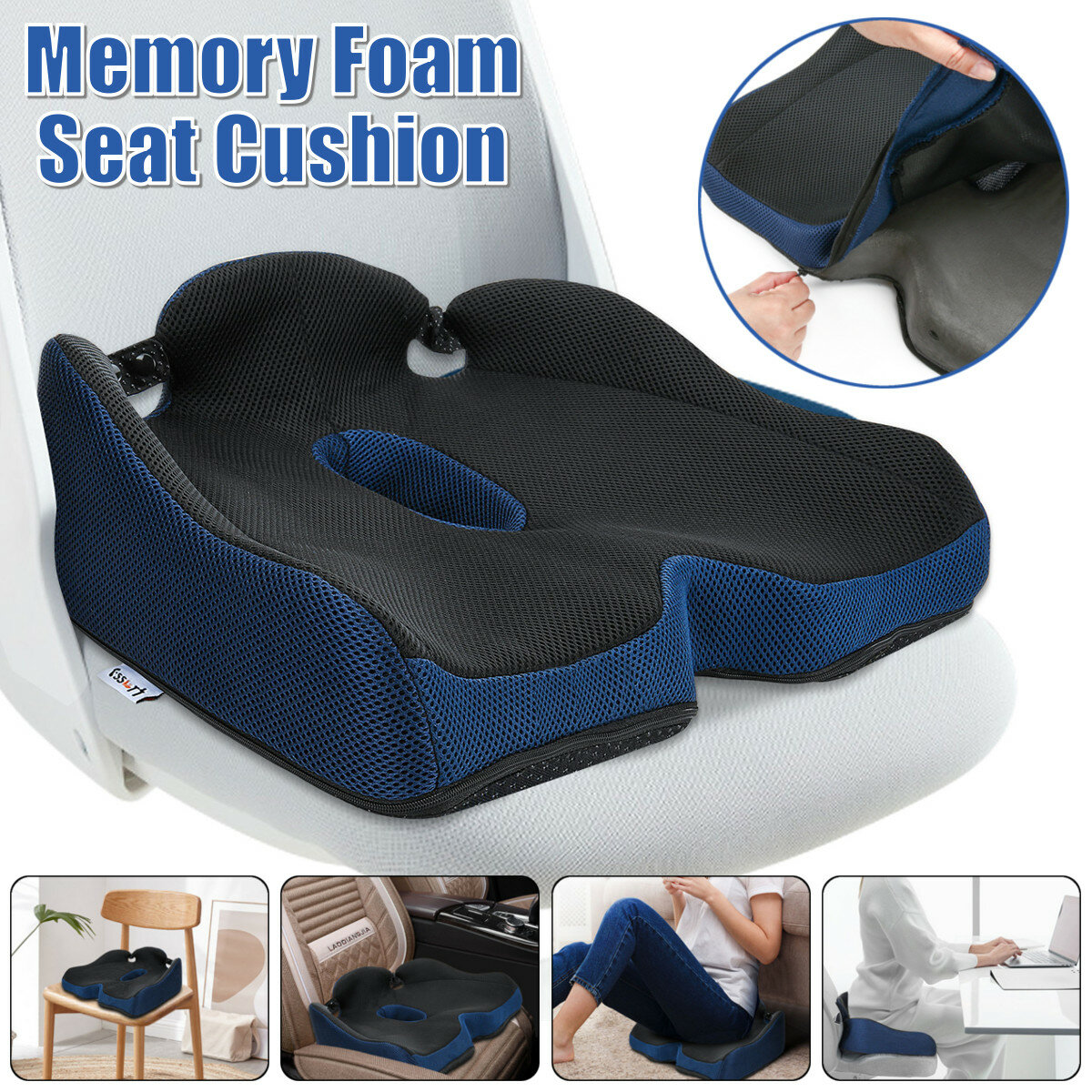 Image of ESSORT Seat Cushion Ergonomic Memory Foam Seat Cushion Washable Comfort Seat Cushion
