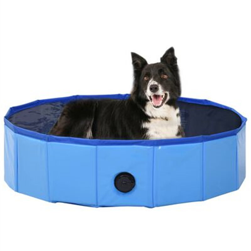 Image of [EU Direct] 80x20 cm vidaXL 170825 Foldable Dog Swimming Pool Blue PVC Foldable Bathing Bathtub Cooling Mat