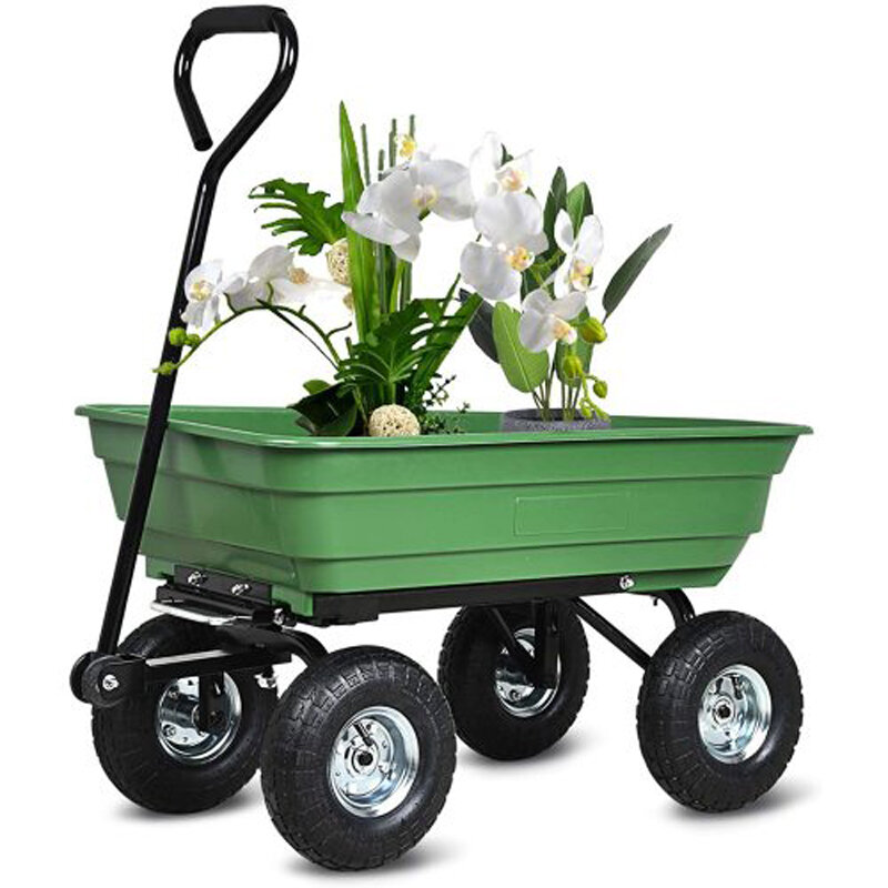 Image of [EU Direct] Folding Garden Dump Cart with Steel Frame Pneumatic Tires Load 300lbs for Outdoor Lawn Riding Yard