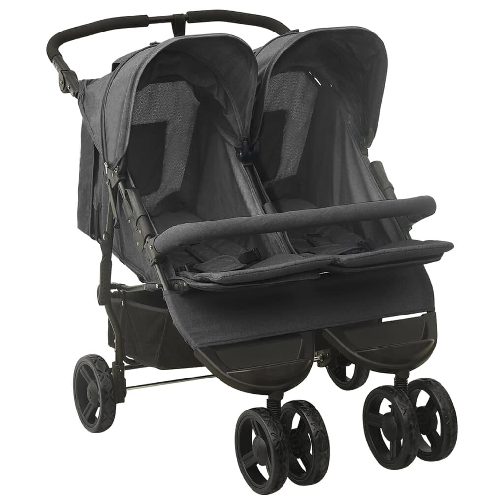 Image of [EU Direct] vidaXL 10242 Twin Stroller Anthracite Steel Luxury Baby Stroller Cart Portable Pushchair Infant Carrier Fold